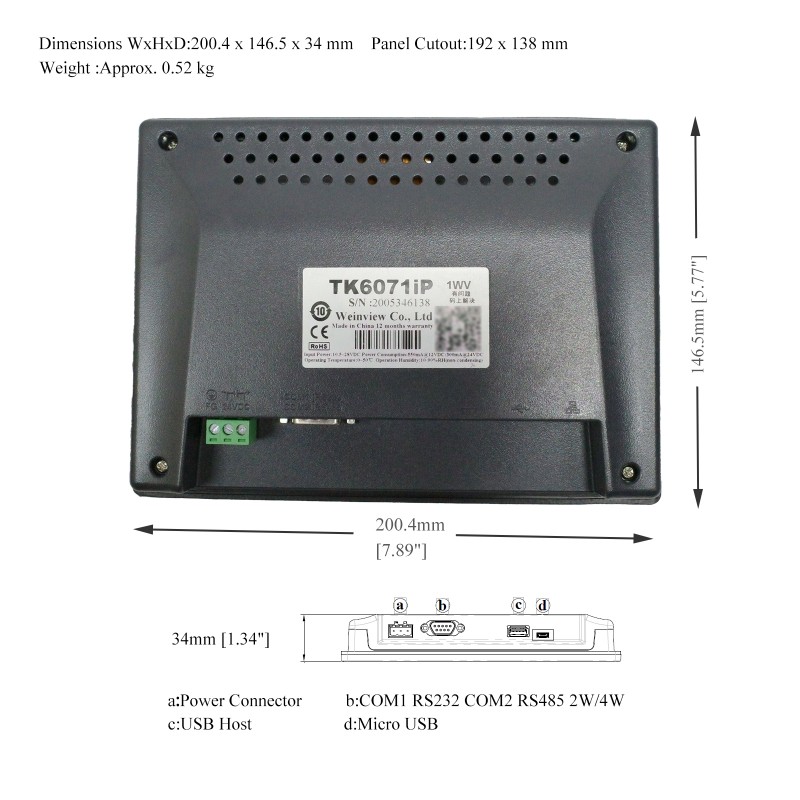 Original Weintek Weinview MT6071IP E view Capacitive Touch Panel Hmi Screen 